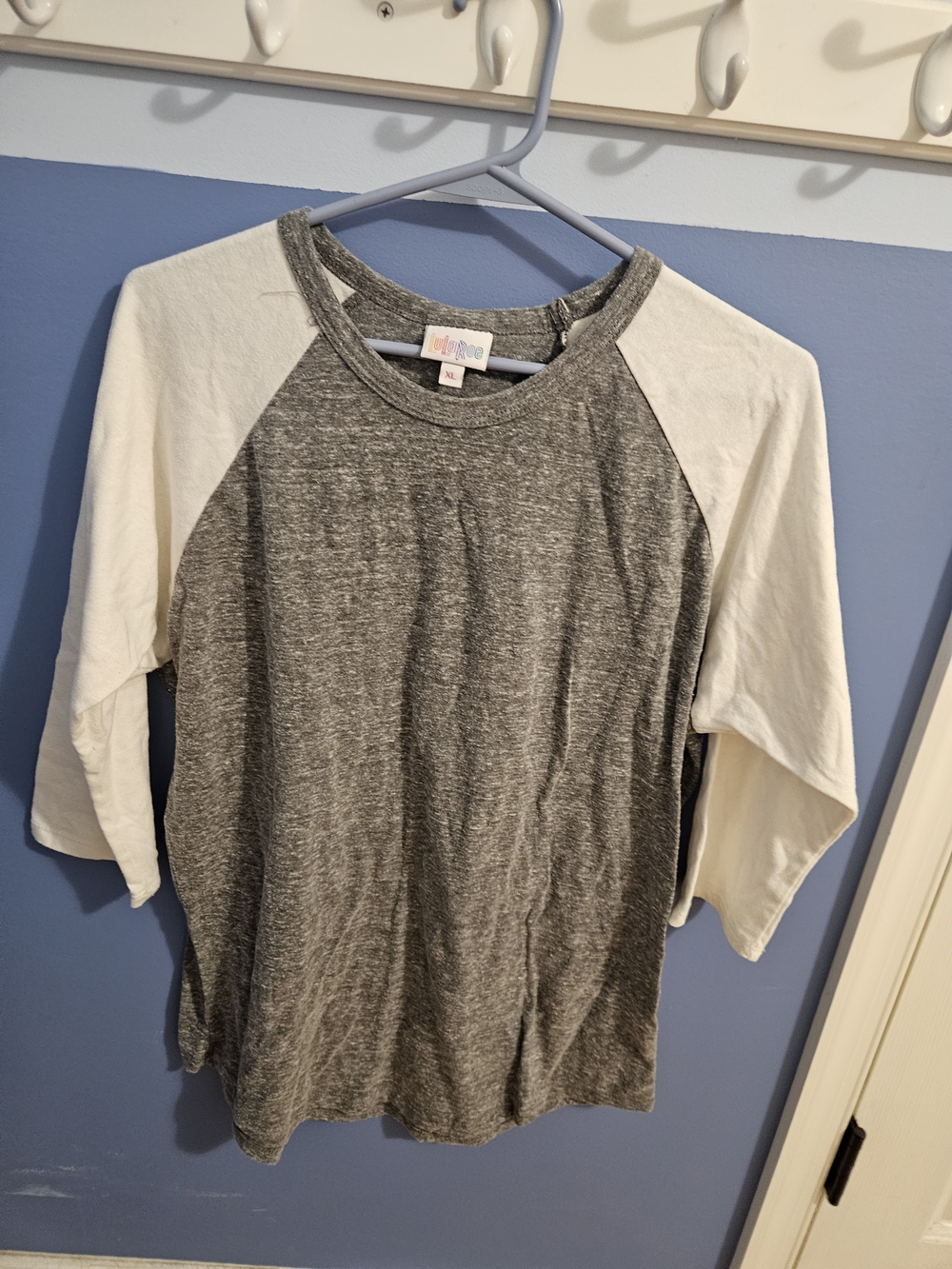 LuLaRoe Gray & White Raglan Long Sleeve Tee